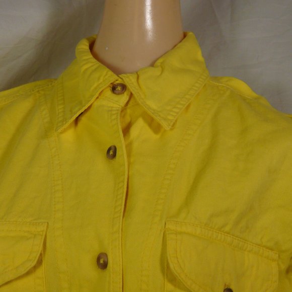 Women XL Biker Wear Yellow Cotton Denim Crop Shirt - Picture 3 of 5